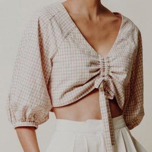 Chriselle X JOA Top Size XL Plaid Crop Ruched